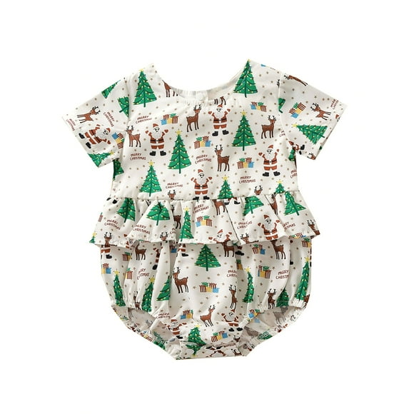 Andannby Little Sister Matching Christmas Dress Big Girl Green Santa Print Ruffle Playwear Holiday Xmas Dresses